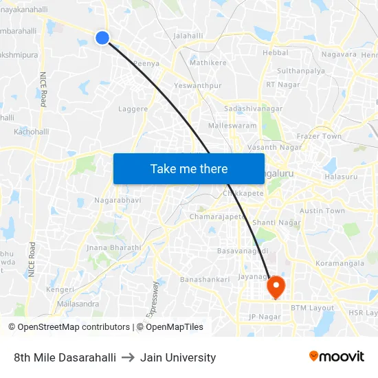 8th Mile Dasarahalli to Jain University map