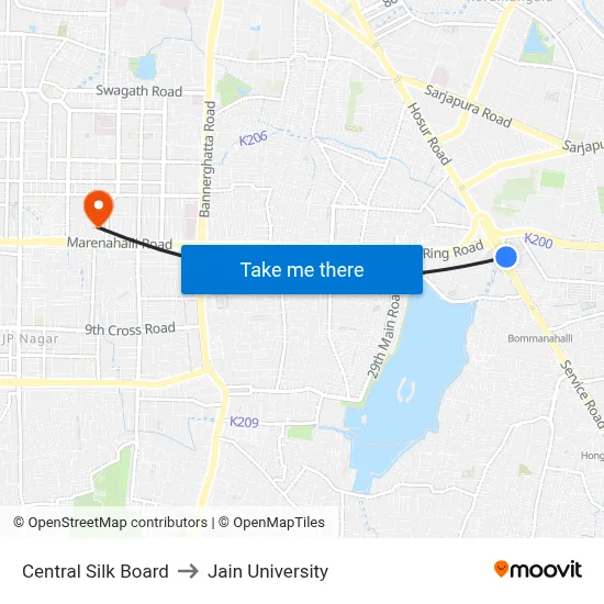 Central Silk Board to Jain University map