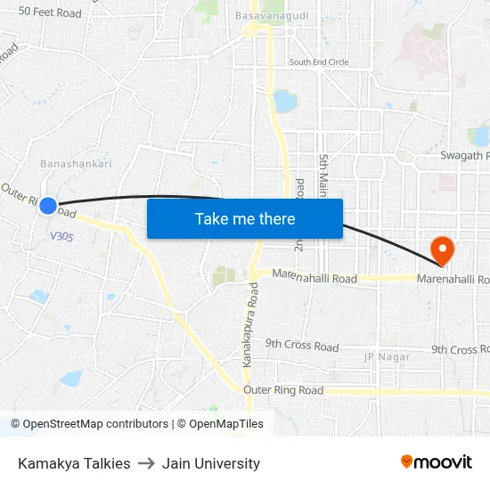 Kamakya Talkies to Jain University map