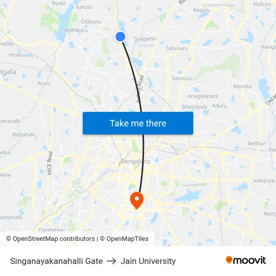 Singanayakanahalli Gate to Jain University map