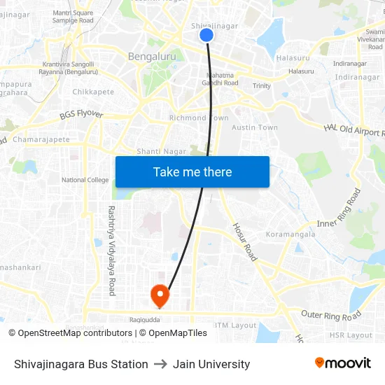 Shivajinagara Bus Station to Jain University map