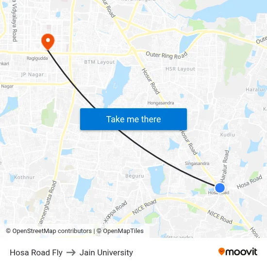Hosa Road Fly to Jain University map