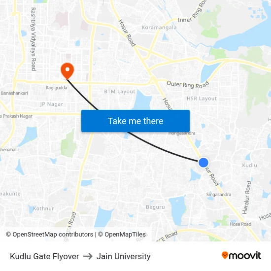 Kudlu Gate Flyover to Jain University map