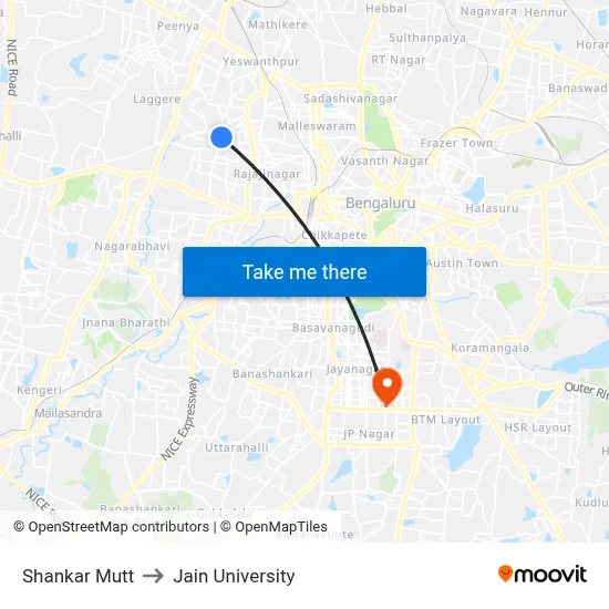 Shankar Mutt to Jain University map