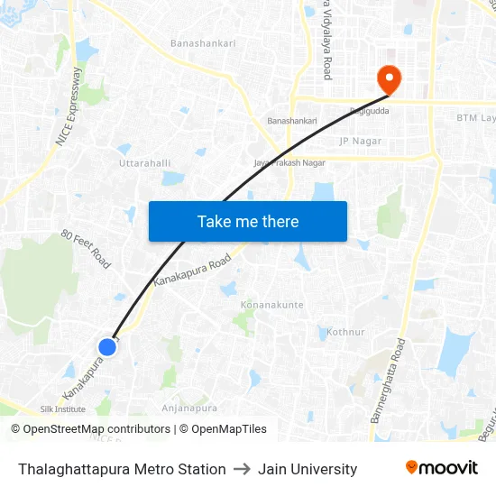 Thalaghattapura Metro Station to Jain University map