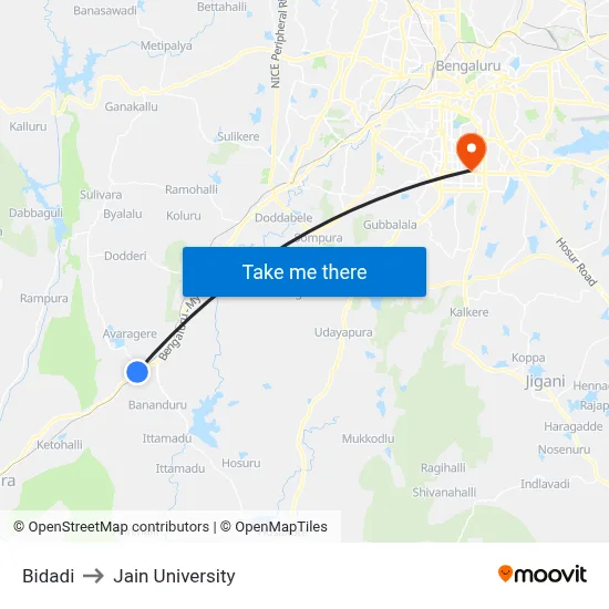 Bidadi to Jain University map