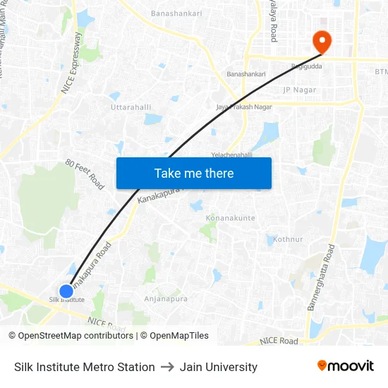 Silk Institute Metro Station to Jain University map