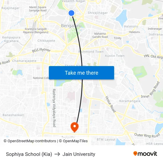 Sophiya School (Kia) to Jain University map