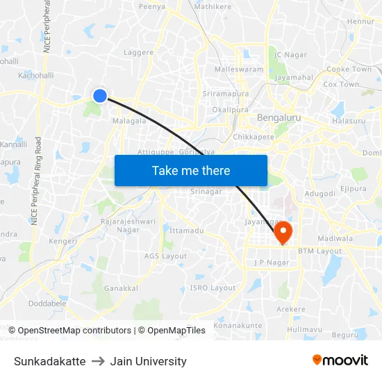 Sunkadakatte to Jain University map