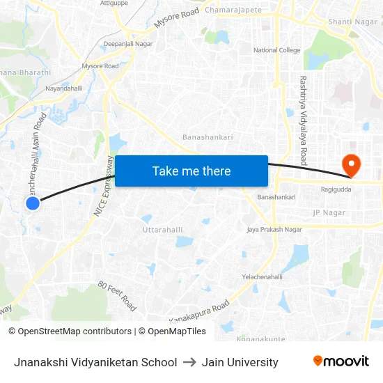 Jnanakshi Vidyaniketan School to Jain University map