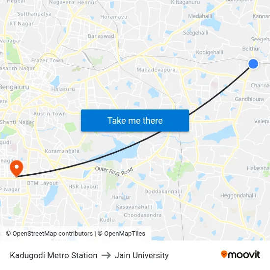 Kadugodi Metro Station to Jain University map