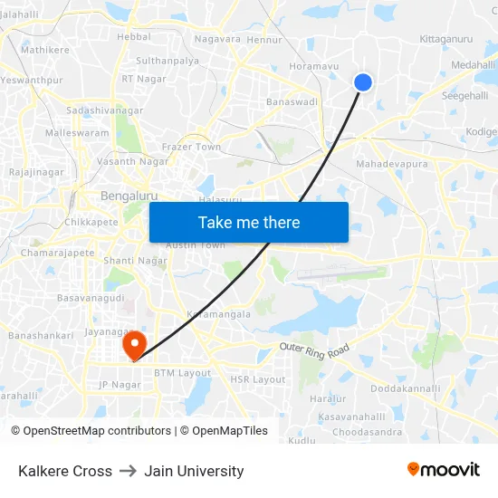 Kalkere Cross to Jain University map