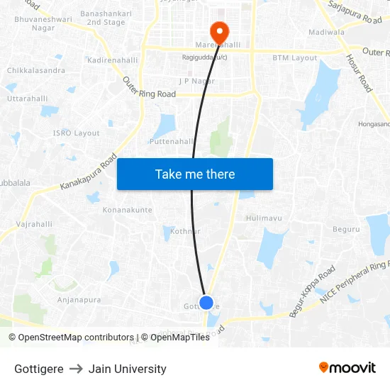 Gottigere to Jain University map