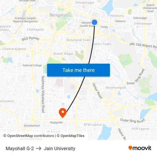 Mayohall G-2 to Jain University map