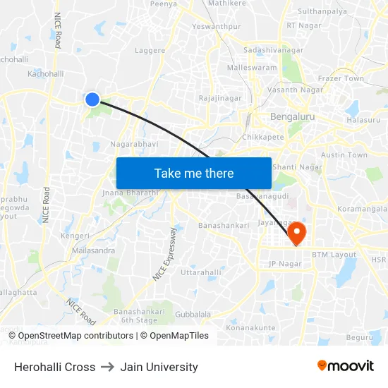 Herohalli Cross to Jain University map