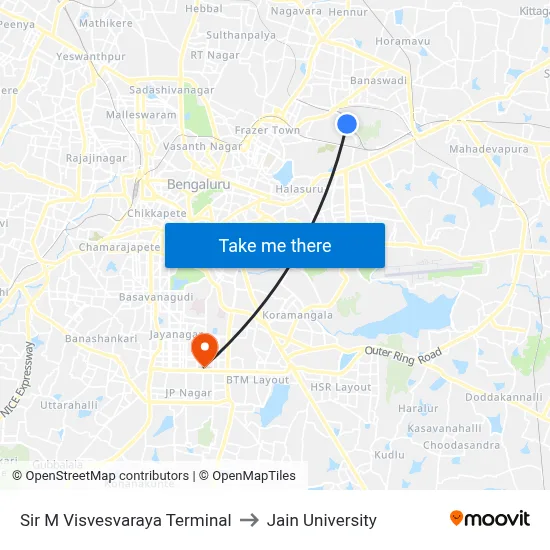 Sir M Visvesvaraya Terminal to Jain University map