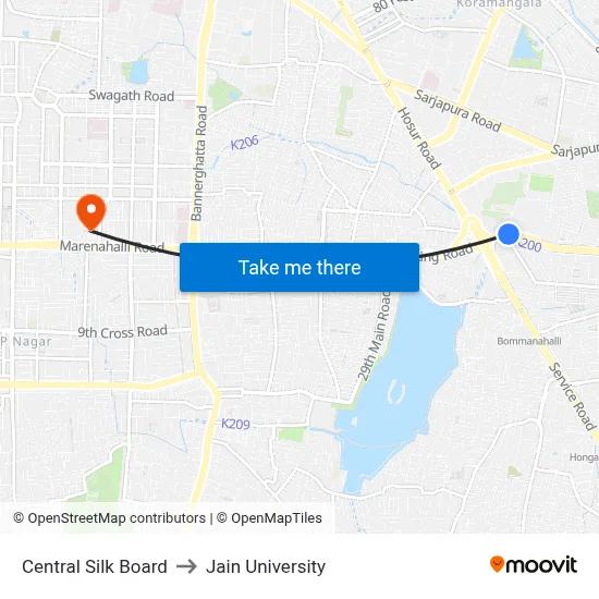 Central Silk Board to Jain University map