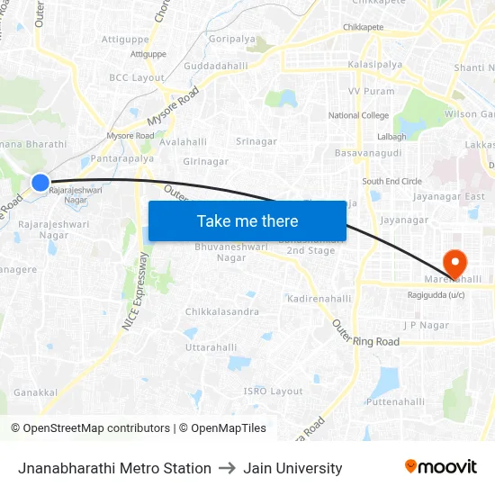 Jnanabharathi Metro Station to Jain University map