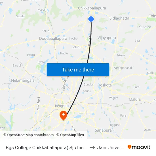 Bgs College Chikkaballapura( Sjc Institute) to Jain University map