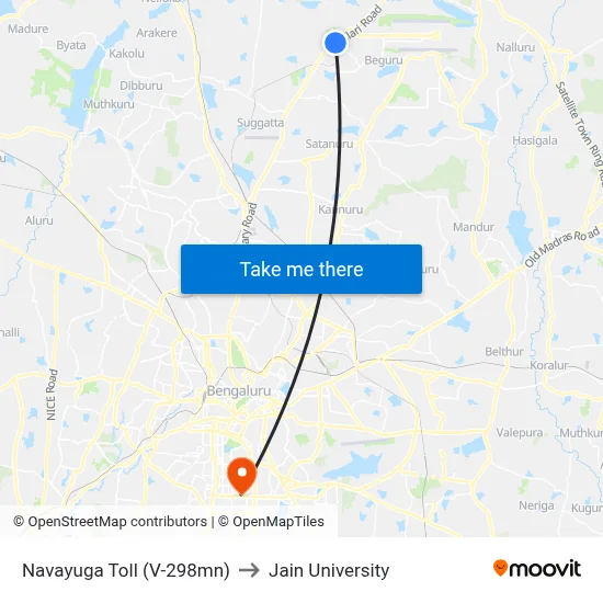 Navayuga Toll (V-298mn) to Jain University map