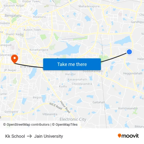 Kk School to Jain University map