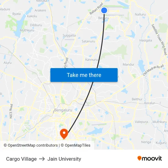 Cargo Village to Jain University map