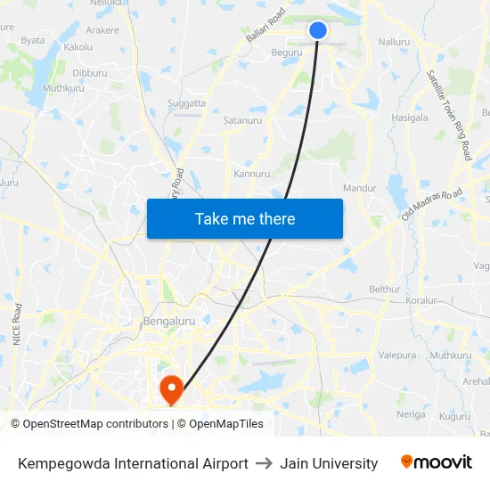 Kempegowda International Airport to Jain University map
