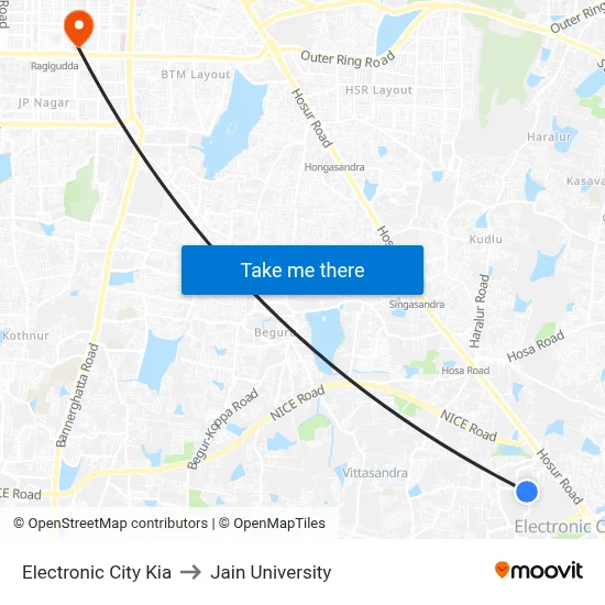 Electronic City Kia to Jain University map