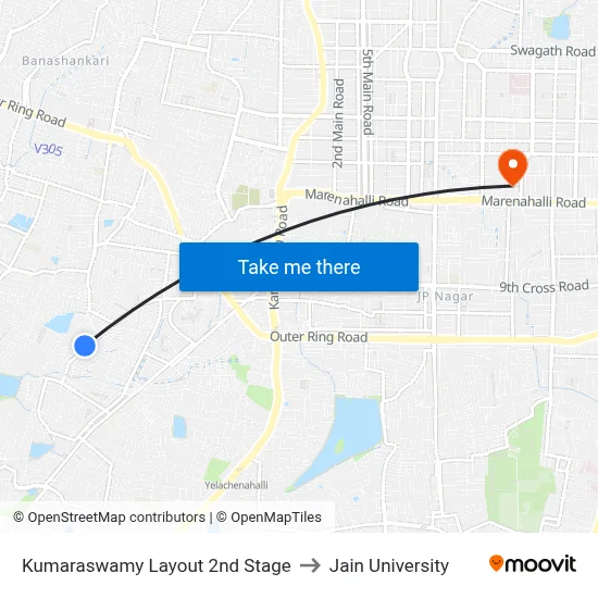 Kumaraswamy Layout 2nd Stage to Jain University map