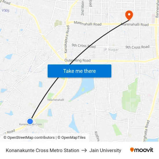 Konanakunte Cross Metro Station to Jain University map