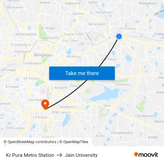 Kr Pura Metro Station to Jain University map