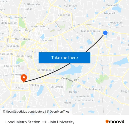 Hoodi Metro Station to Jain University map