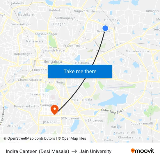 Indira Canteen (Desi Masala) to Jain University map