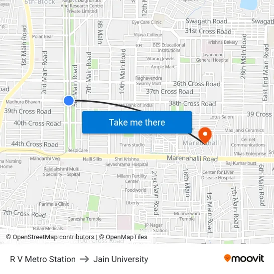 R V Metro Station to Jain University map