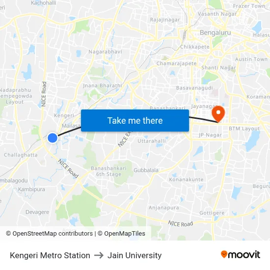 Kengeri Metro Station to Jain University map