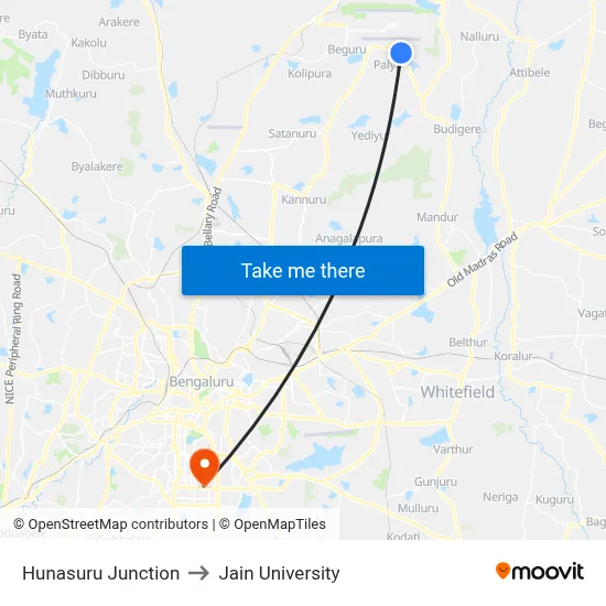 Hunasuru Junction to Jain University map