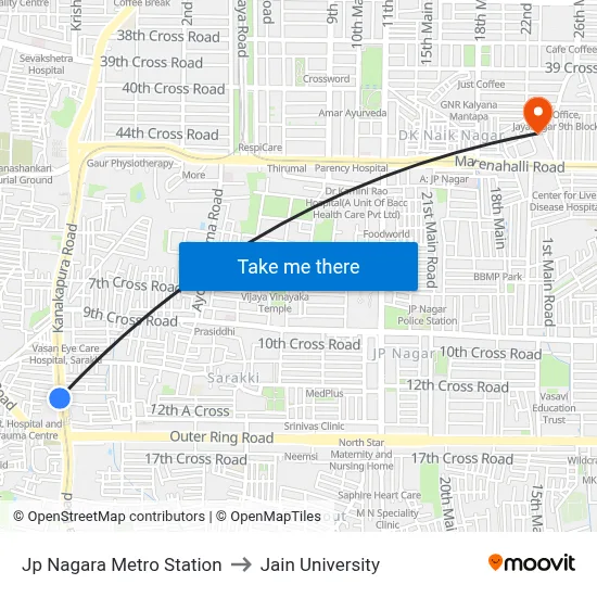 Jp Nagara Metro Station to Jain University map