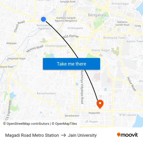 Magadi Road Metro Station to Jain University map