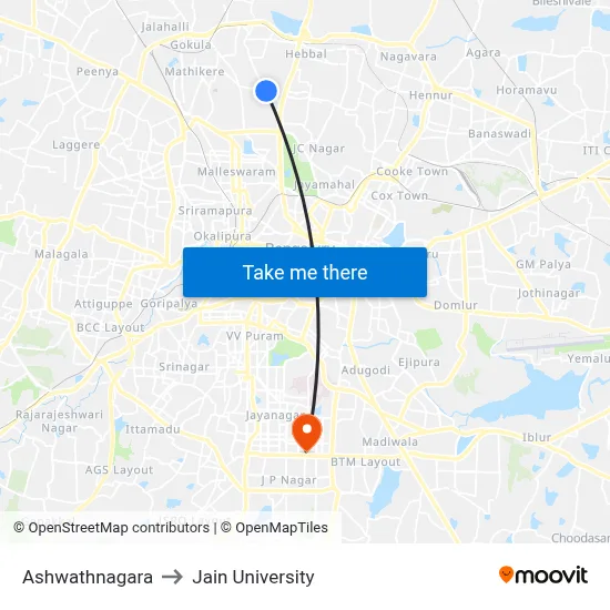 Ashwathnagara to Jain University map