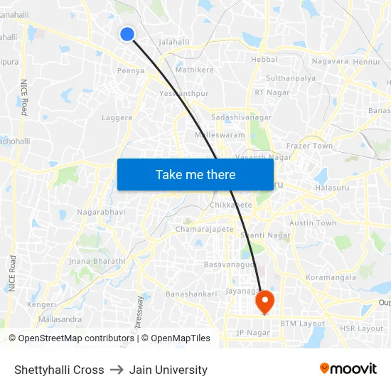 Shettyhalli Cross to Jain University map