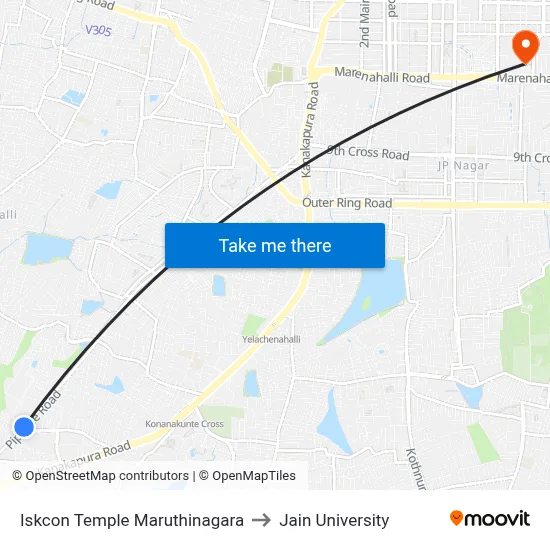 Iskcon Temple Maruthinagara to Jain University map