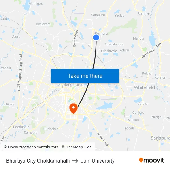 Bhartiya City Chokkanahalli to Jain University map