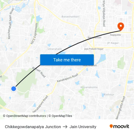 Chikkegowdanapalya Junction to Jain University map