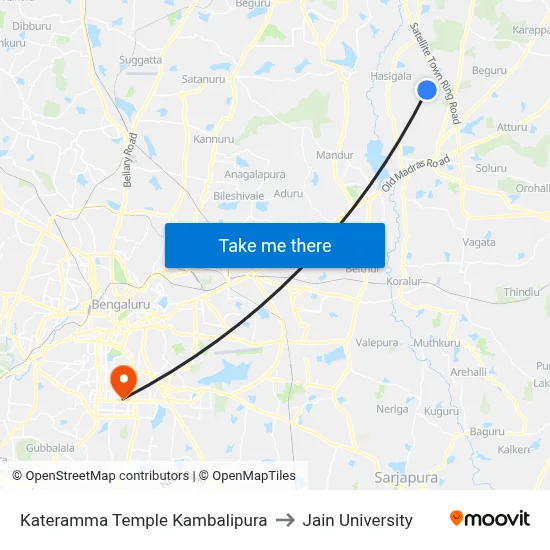 Kateramma Temple Kambalipura to Jain University map