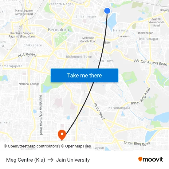 Meg Centre (Kia) to Jain University map