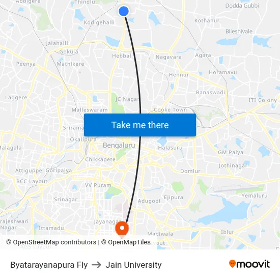 Byatarayanapura Fly to Jain University map