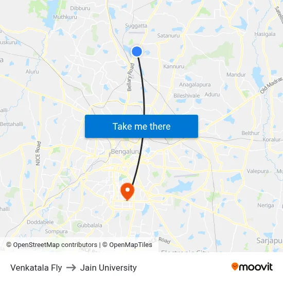 Venkatala Fly to Jain University map