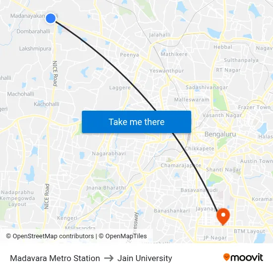 Madavara Metro Station to Jain University map