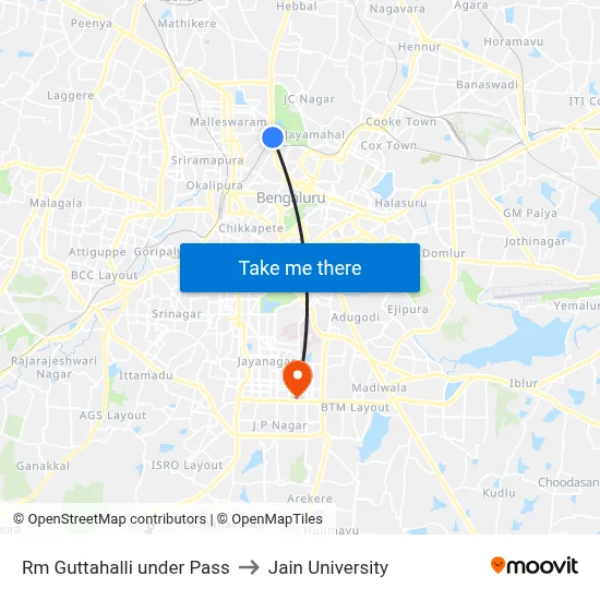Rm Guttahalli under Pass to Jain University map