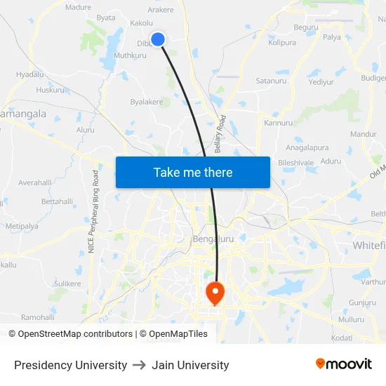 Presidency University to Jain University map